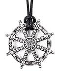 HAQUIL Buddhist Dharma Wheel of Life Dharmachakra Necklace, Faux leather Cord, Buddhist Jewelry Gift