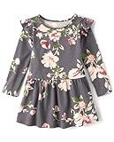 The Children's Place Baby Girls' and Toddler Long Sleeve Everyday Casual Dress, Gray Floral