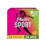 Playtex Sport Tampons, Multipack (24ct Regular/24ct Super Absorbency), Fragrance-Free - 48ct