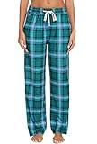 Kabento Womens Pajama Pants Plaid Sleep Lounge Pj Bottoms With Pockets, Green, Large