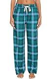 Kabento Womens Pajama Pants Plaid Sleep Lounge Pj Bottoms with Pockets, Green, Large