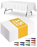Niuara White Plastic Table Cloth Rectangle Table 15 Pack, 54''×108'' Tablecloth for 6ft Tables, Table Cloth for Disposable Use, Table Cover for Holiday Party, Gathering