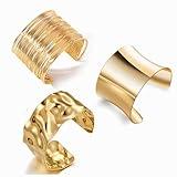 Abiotp 3PCS Gold Chunky Cuff Bracelets for Women Irregular Minimalist Statement Bangle Bracelets Set Open Wide Bangle Arm Cuff Upper Arm Punk Jewelry