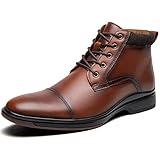 Men's Brown Leather Cap Toe Oxford Dress Boots Mid Top Ankle Chukka Boot for Men Formal Business Work Shoe