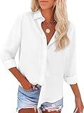 siliteelon Button Down Shirts for Women Dress Shirts Long Sleeve Wrinkle-Free Blouse Casual Solid Office Work Tunic Top - White M