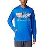Columbia Men's Terminal Tackle PFG Fish Flag Hoodie, Hyper Blue/Orange Glow Fish Flag, X-Large