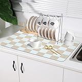 Coffee Mat Checkered Dish Drying Pad for Kitchen Pet Placemat Absorbent Quick Dry Washable Anti-slip Rubber Backed Mats for Kitchen Counter Coffee Bar Bathroom Bedroom 12" x 19"