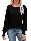 Saloogoe Womens Long Sleeve Tops Casual Fall Shirts for Women 2024 Crewneck Basics Womens Clothing Black M