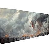 Dragon Gaming Mouse Pad Fantasy Battlefield Army Battle Extended Gaming Mouse Pad Mat with Stitched Edge Non-Slip Base Big Mouse Pad 31.5"x11.8" Office Home Decor for Women Girl