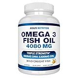 Arazo Nutrition Wild Caught Omega 3 Fish Oil – 120 Soft Gels – 4,080mg High EPA 1200mg DHA 900mg Lemon Flavor Burpless Softgels
