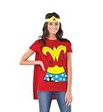 Rubies DC Comics Wonder Woman T-Shirt With Cape And Headband for Cosplay and Halloween, Red, Medium