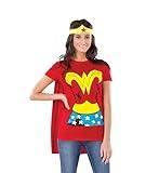 Rubies Women's DC Comics Wonder Woman Costume T-Shirt With Cape And Headband, Red, Large