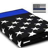 Anley EverStrong Series Thin Blue Line Flag with Embroidered Stars and Sewn Stripes Heavy Duty - Honoring Police Officers Law Enforcement Officers Banner Flags with Brass Grommets 3 X 5 Ft