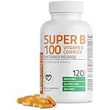 Bronson Vitamin B 100 Complex High Potency Sustained Release (Vitamin B1, B2, B3, B6, B9 - Folic Acid, B12), 120 Tablets