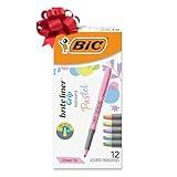 BIC Brite Liner Grip Pastel Highlighters, Versatile Chisel Tip, Soft Grip, Cute Highlighters for Holiday List-Making, 12-Count Gift Set in Assorted Colors