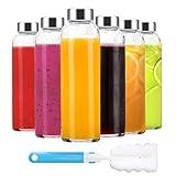 Luxfuel Clear Glass Bottles with Lids 18 oz, Reusable Glass Water Bottles with Stainless Steel Cap for Juicing,Refrigerator,100% Leak Proof, BPA Free Eco Friendly,Set of 6