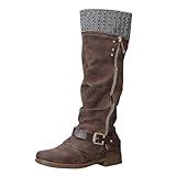JEUROT Knee High Boots for Women,Round Toe Low Heel Tall Long Boots Sweater Ruched Knit Cuff Buckle Riding Boot with Side Zip (Coffee-a, 8)