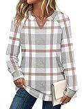 Sampeel Business Casual Outfits for Women Petite Work Tops Fall Fashion 2025 Long Sleeve Shirts V Neck Sweatshirts Plaid M