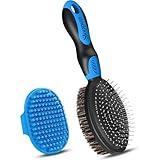 UGNEL 2PCS Dog Grooming Tools - Double-Sided Bath Brush for Shedding and Bathing, Suitable for Short/Long Haired Dogs, Premium Pet Supplies (Black Blue)