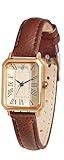 BESTKANG Leather Strap Watches for Women Elegant Dainty Ladies Watch Vintage Rectangle Women Quartz Wrist Watch (Brown Gold)