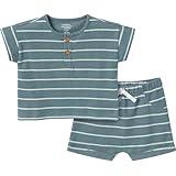 Modern Moments by Gerber Baby Boys' Henley Shirt and Shorts Set, Medium Teal Stripe, 12 Months