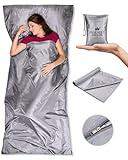 The Friendly Swede XL Sleeping Bag Liner Ultralight - Thin Travel Sheets for Hotel with Full Length Zipper; Camping Sheets & Adult Sleep Sack for Backpacking; Travel Sleeping Bag - Grey (Zipper)