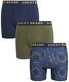 Lucky Brand Mens Boxer Briefs - 3 Pack Super Soft Mens Underwear Boxers Athletic Briefs for Men with Functional Fly (S-XXL), Size X-Large, Green/Vintage Indigo Print/Mood Indigo