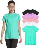 Orrstarry 5 Pack Girls Athletic Shirts Solid Color Summer Quick Dry Short Sleeve Sports T-Shirts Activewear Soccer Tennis Workout Trip Plain Tee Tops for Kid Teens Black/L-Purple/Pink/White/Green M