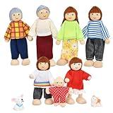 Jzszera Wooden Doll House People of 7 Miniature Figures and 2 Pets, Dollhouse Dolls Family Set Accessories for Girls Toddler Kids Pretend Play and Imaginative Fun