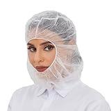 ZMDREAM Pack of 100 Disposable Hoods Bouffant Caps Full Face Hair Covers Polypropylene Hair Net Beard Cover Combo White