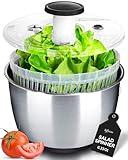 lily&stone Large Stainless Steel Pump Salad Spinner with Drain, Bowl, and Colander - Quick and Easy Multi-Use Lettuce Spinner, Vegetable Dryer, Fruit Washer, Pasta and Fries Spinner - 6.33 Qt