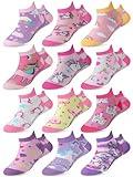 Jinei 12 Pairs Girls Unicorn Ankle Socks Novelty Cotton Low Cut Tab Socks Holiday Birthday Gift for 6-10 Years Girls (Classic Style)