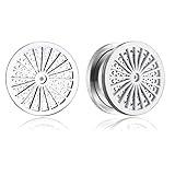 MOQIKAKA 2PCS Silver Stainless Steel Plugs Tunels Gauuges for Stretched Ears, Wheel Ear Gauges Plugs Tunnels 16mm/5/8 Body Piercing Jewelry for Women Men