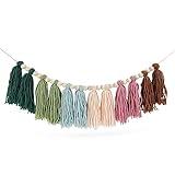 Rainbow Boho Tassel Wall Hanging with Wood Beads - Colorful Pastel Tassel Garland for Kids Room, Classroom, Bedroom, Nursery Home Decoration