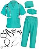 ICECUTE Doctor Scrubs for Kids,7 Pcs Scrubs Costume with Accessories,Halloween Costume for Boy Girls,3-11 Years (Green, 7-8Years)
