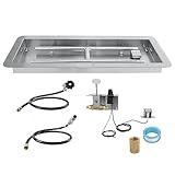 VEVOR 24 x 8 inch Drop-in Fire Pit Pan, Rectangular Stainless Steel Fire Pit Burner Kit, Propane Gas Fire Pan 120,000 BTU with H-Burner for Indoor or Outdoor Use