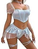 VENUS ALLURE Women's Sexy Princess Lingerie Set - Fairytale Cosplay Fantasy Costume (3- Baby Blue/White, Small)