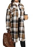 ZAAYO Womens Plus Size Plaid Shirts Shacket Jacket Flannel Fall Tartan Winter Trench Long Coats with Pockets