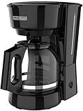 BLACK+DECKER 12-Cup Coffee Maker with Easy On/Off Switch, Easy Pour, Non-Drip Carafe with Removable Filter Basket, Vortex Technology, Black