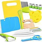 17PCS Kids Cooking Sets Real Cooking Montessori Kitchen Toys for Toddlers Kids Safe Knives for 2/3/4/5/6/7/8 Year Old