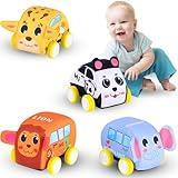 Pull Back Vehicle Set - Soft Baby Toy Set with 4 Cute Animal Cars, First Birthday Gifts for Toddler Toys Age 1-3