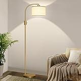 【Upgraded】 Dimmable Gold Floor Lamp, 1200 Lumens LED Bulb Included, Arc Floor Lamps for Living Room Modern Standing Lamp with Linen Shade, Tall Lamp for Living Room Bedroom Office Reading Room Nursery