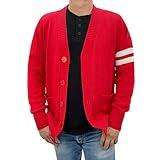 Hip Hop 50's Shop - Mens 1950s Letterman Cardigan Sweater (Large, Red)