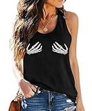 Skeleton Hands Shirt for Women Funny Boob Hand Graphic Tee Sleeveless Scary Skull Vest, Black 2, XL