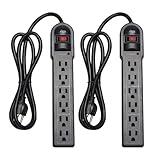 KMC 6-Outlet Surge Protector Power Strip 2-Pack, 900 Joules, 4-Foot Extension Cord, Overload Protection, Black