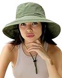 Sun Hats for Women Gardening Hat Wide Brim Ponytail Beach Sun Protection Breathable Cotton Summer Hat with Fold-Up Brim Green