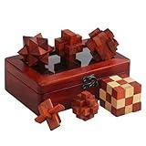 RoseFlower 6 Pcs Brain Teaser Puzzles Set, 3D Wooden Puzzles, Fun IQ Logic Games, Assembly Disentanglement Puzzles Interlocking Lock Games, Xmas Novelty Gifts with Premium Wooden Box