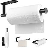 MGahyi Paper Towel Holder Wall Mount, Self Adhesive Or Drilling Under Cabinet Kitchen, 13.2 inch Stainless Steel Paper Towel Roll Rack, Towel Roll Hanger for Bathroom(Rectangle-Black)