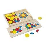 Melissa & Doug Pattern Blocks and Boards - Wooden Classic Toy With 120 Solid Wood Shapes and 5 Double-Sided Panels, Multi-colored - STEAM Animals, Tangrams Puzzle For Kids Ages 3+