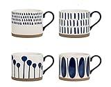 Koja Hand Painted 15 oz. Porcelain Ceramic Mugs Set. Service for 4.